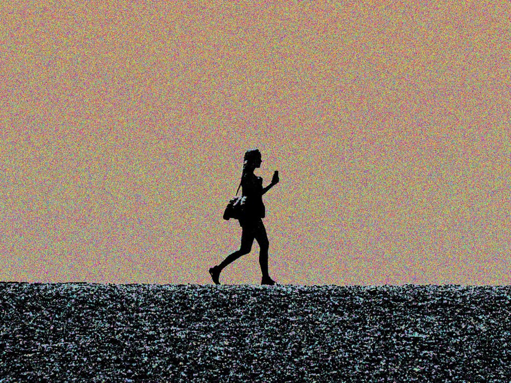 Woman Walking With Phone by Petr Strnad — canvas wall art