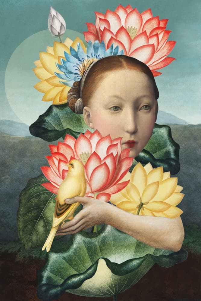 Serene Lotus Woman by Marja van den Hurk — canvas wall art