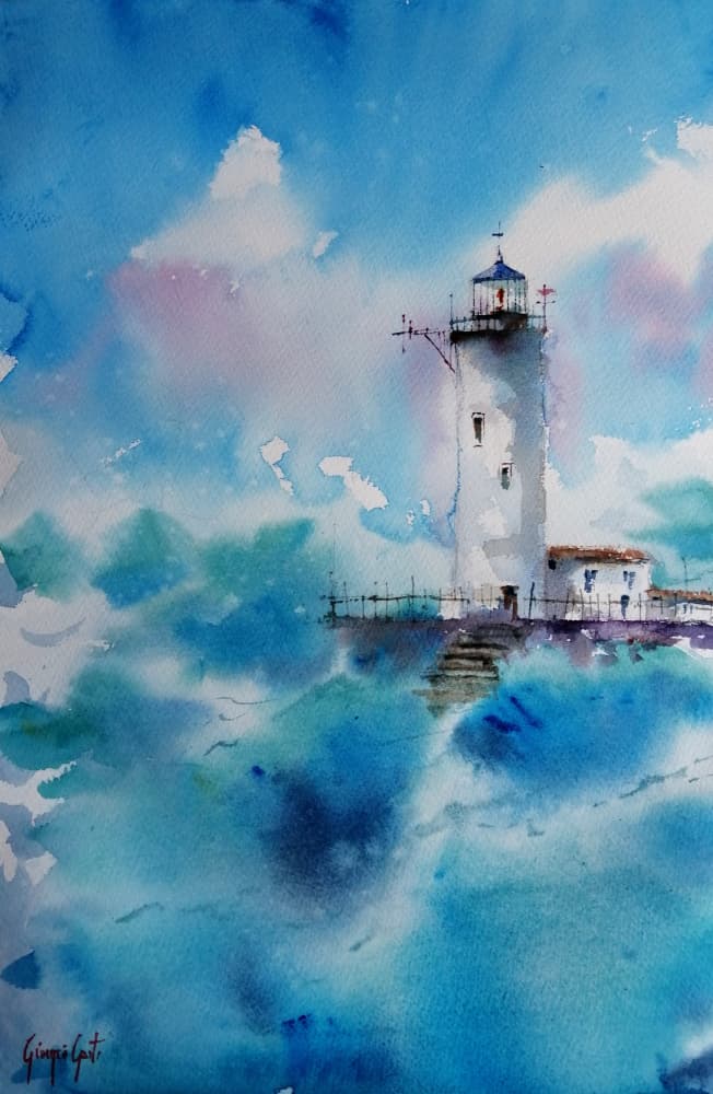 Lighthouse Amid Waves by Giorgio Gosti — canvas wall art