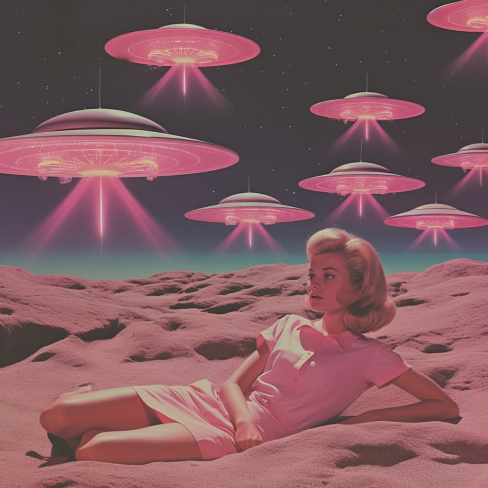 Retro Pink UFO Dream by Samantha Hearn — canvas wall art
