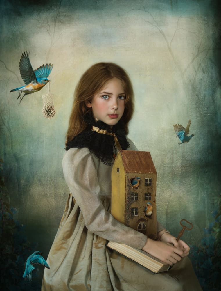 Whimsical Birdhouse Girl by Svetlana Melik-Nubarova — canvas wall art