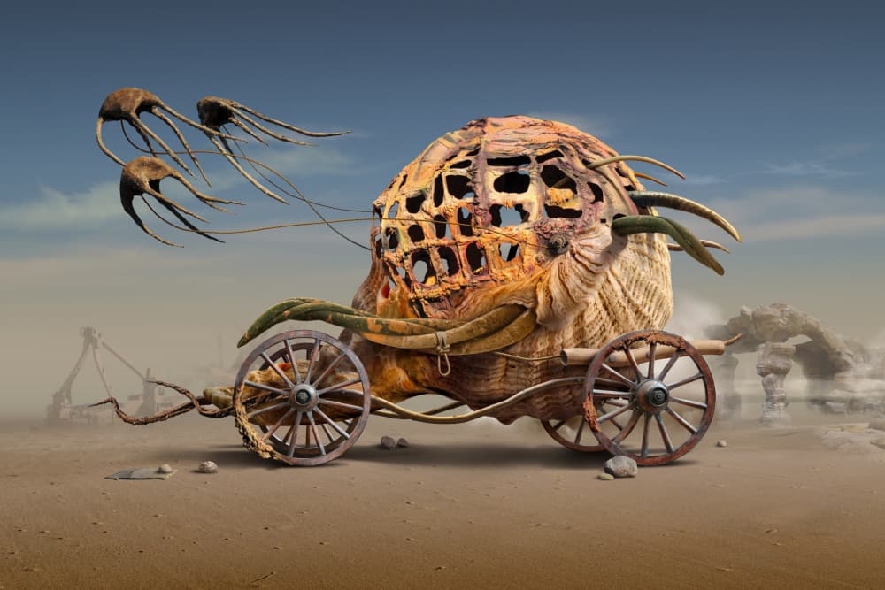 Surreal Desert Chariot by Radoslav Penchev — canvas wall art