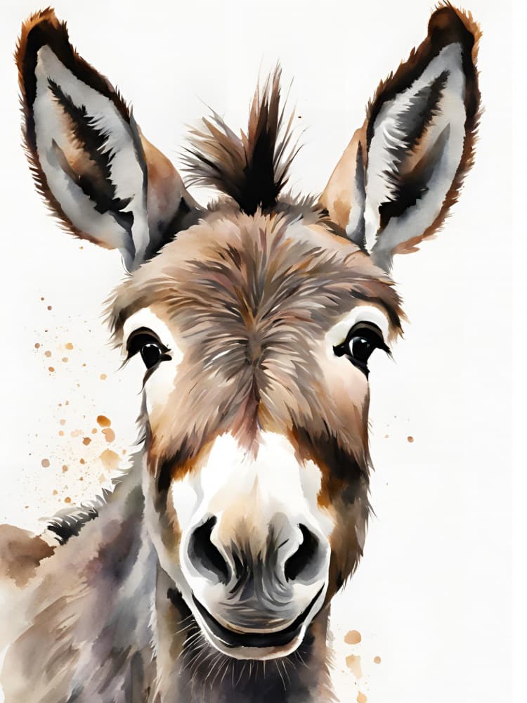 Cute Donkey Watercolor by Ohkimiko — canvas wall art