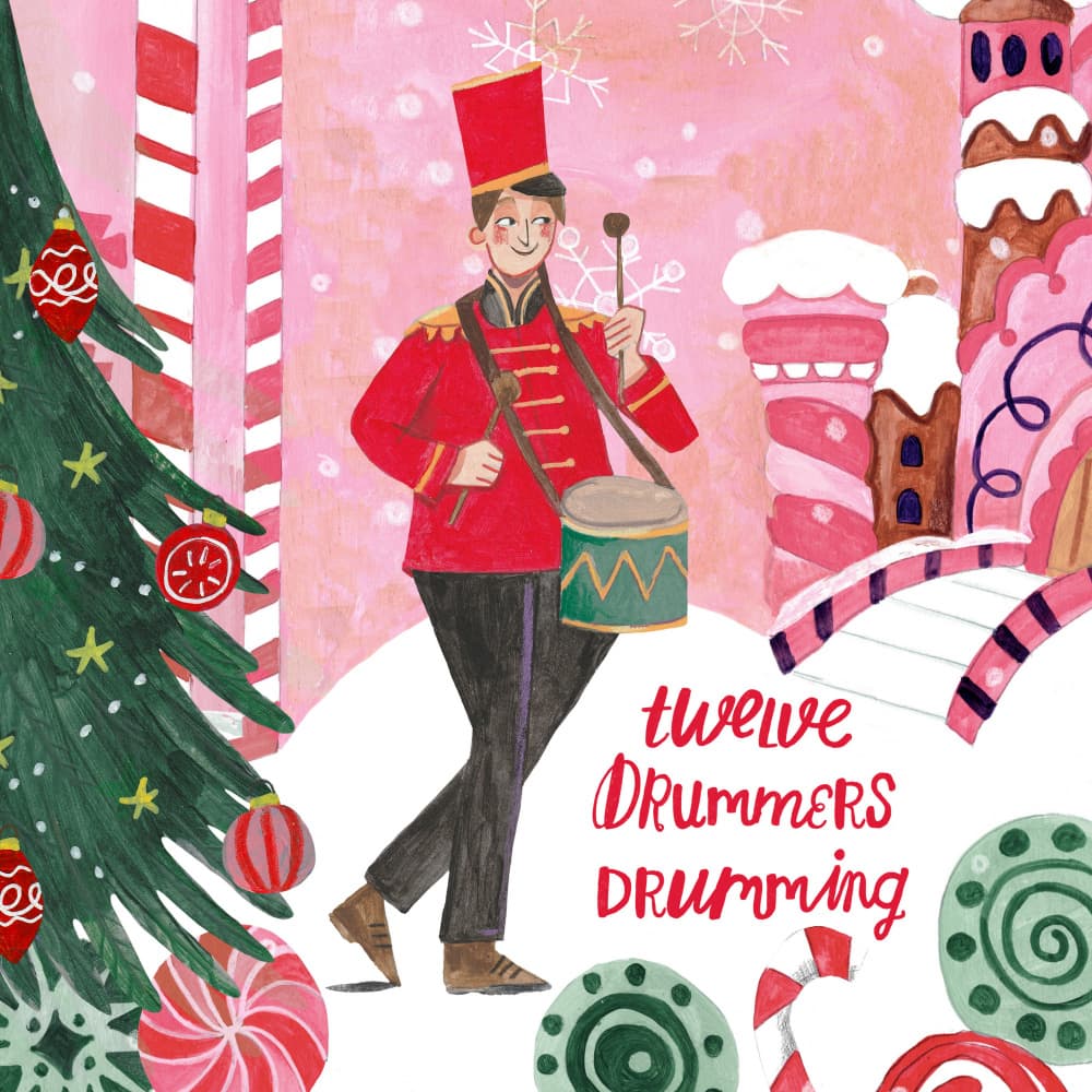 Twelve Drummers Drumming Christmas by Caroline Bonne Müller — canvas wall art