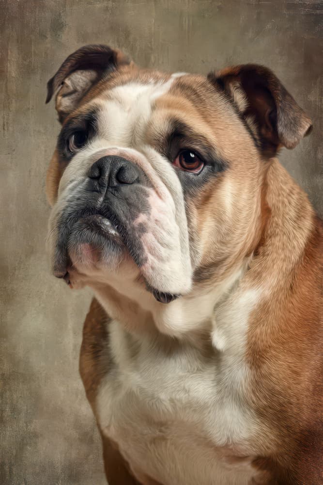 Pensive Bulldog Portrait by Rafal Kulik — canvas wall art