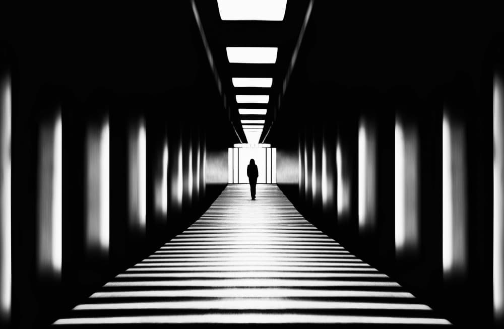 Solitary Figure Deep Corridor by Samanta Krivec — canvas wall art