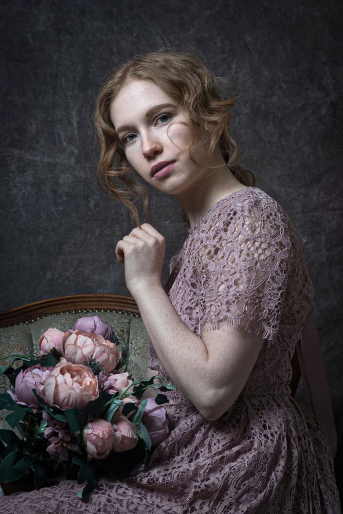 Pensive Woman Peonies by Ruth Franke — canvas wall art