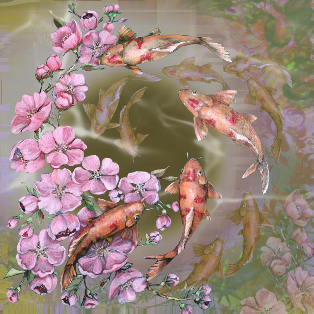 Graceful Koi Blossoms by Anda Bieza — canvas wall art
