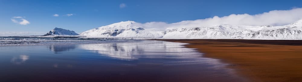Snowy Mountain Beach Reflection by Karsten Wrobel — canvas wall art
