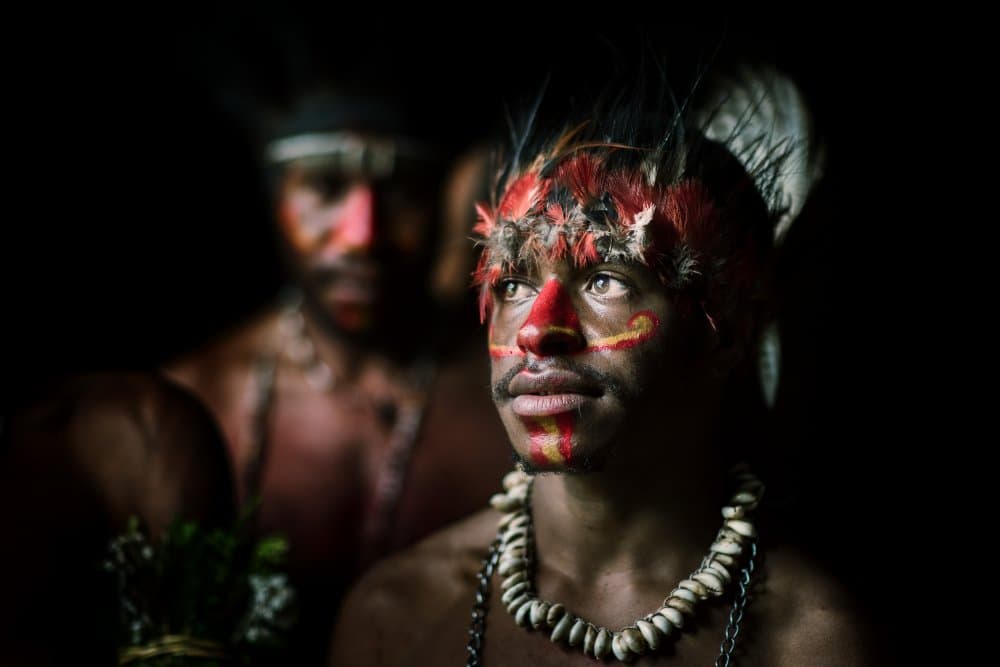 Tribal Warrior Red Feathers by Trevor Cole — canvas wall art