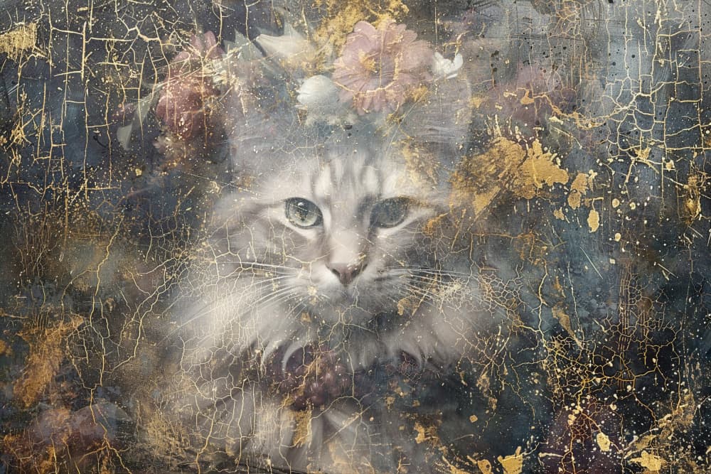 Regal Flower Crown Cat by Rafal Kulik — canvas wall art