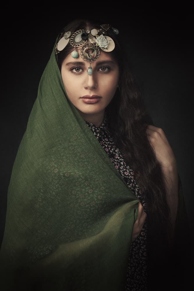 Elegant Woman with Headpiece by Mehdi Mokhtari — canvas wall art