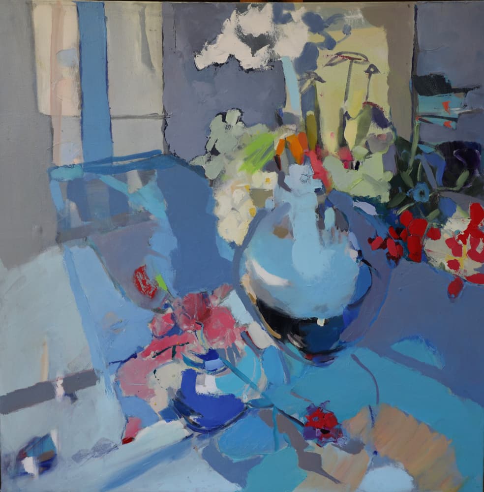 Vibrant Blue Floral Still Life by Elena Shraibman — canvas wall art