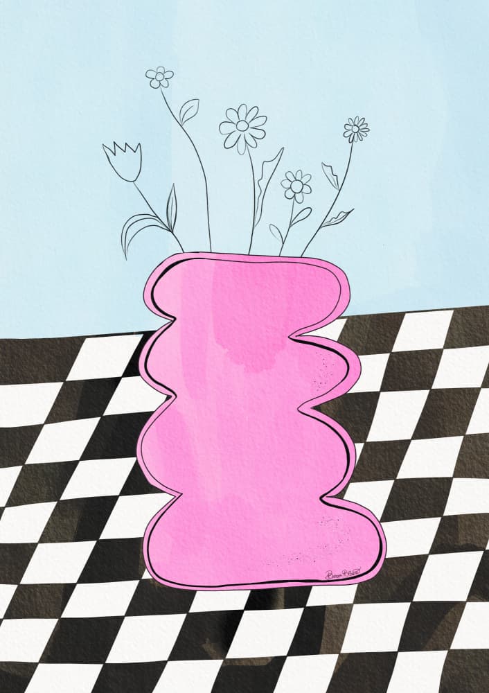 Pink Vase Checkerboard by Baroo Bloom — canvas wall art