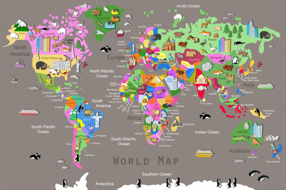 Colorful World Map by Carla Daly — canvas wall art