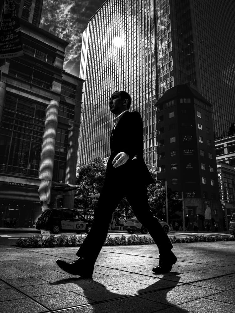 Urban Man Dramatic Shadows by Kenichiro Tsukada — canvas wall art