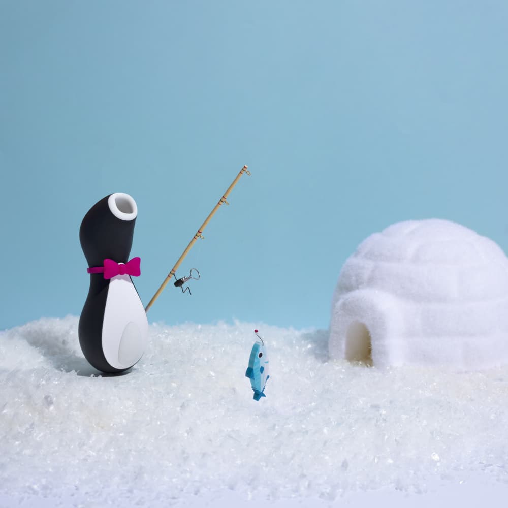 Cute Penguin Fishing by Julia Ramiro — canvas wall art