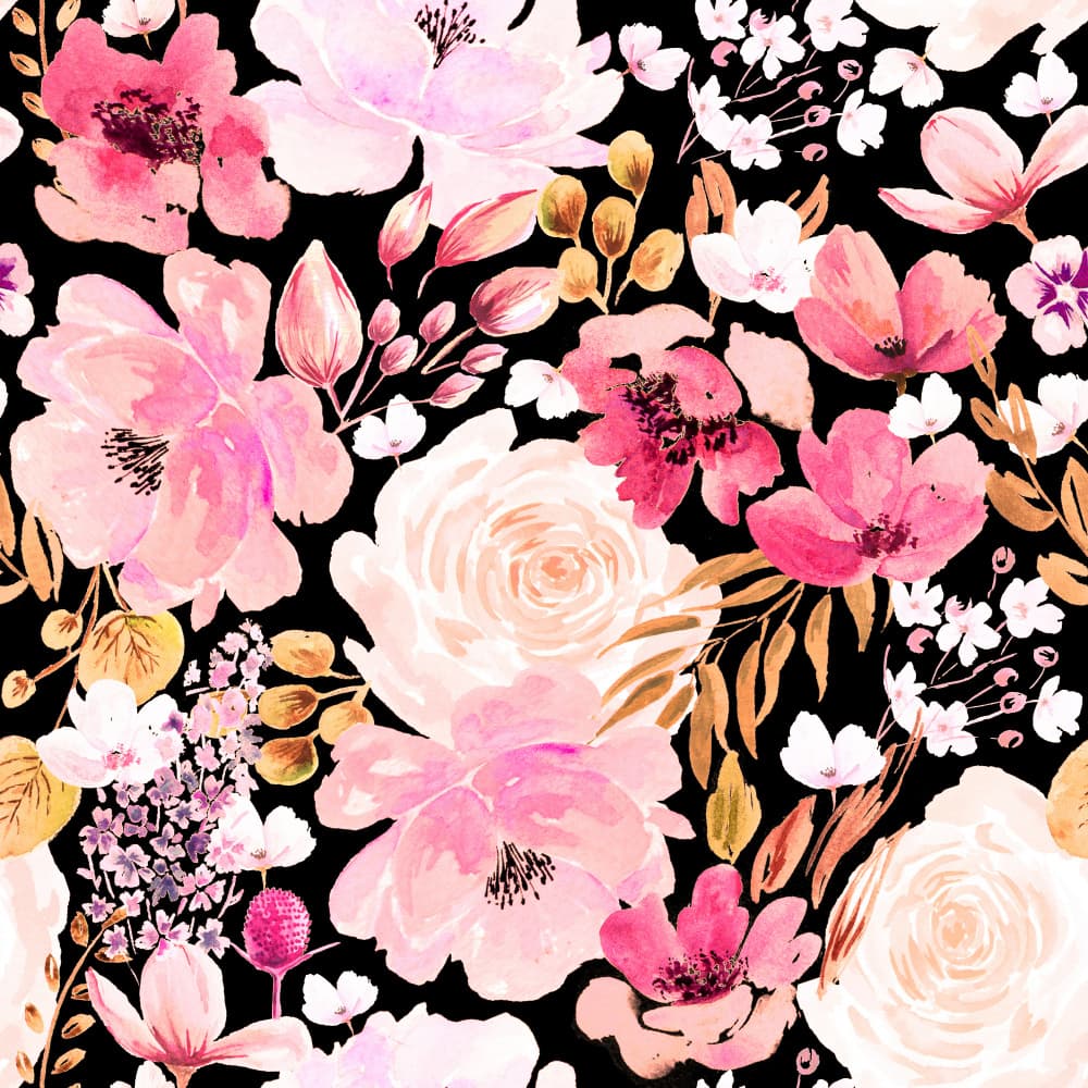 Floral Chaos Watercolor Pattern Dark Pink by Anis Illustration — canvas wall art