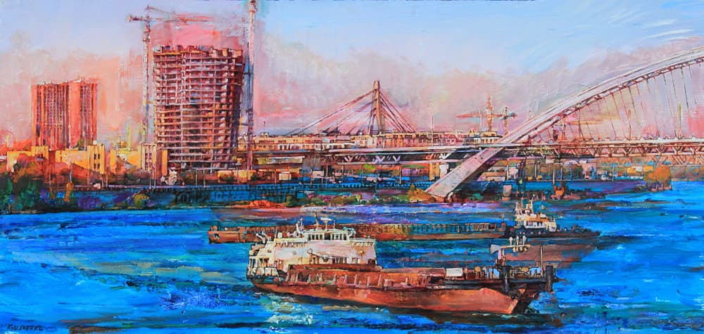 Vibrant City River by Andrii Kutsachenko — canvas wall art