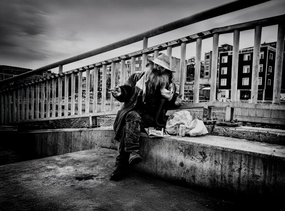 Homeless Man Urban Bridge by Ömer Ates Kızıltug — canvas wall art