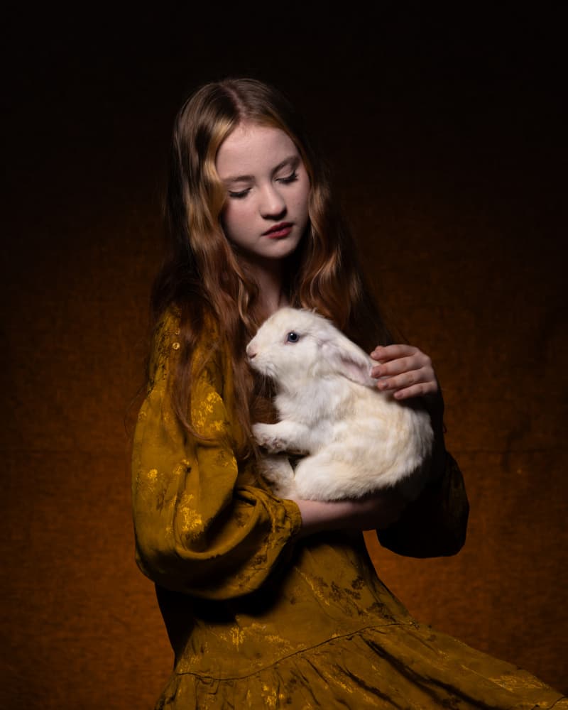Golden Girl And Rabbit by Gila Koller — canvas wall art