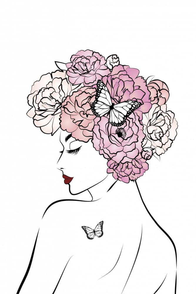 Floral Woman Butterfly Grace by Martina — canvas wall art