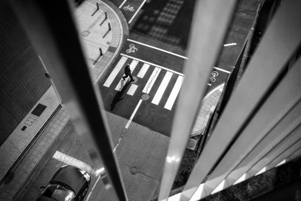 Monochrome Street Crossing by Haruyo Sakamoto — canvas wall art