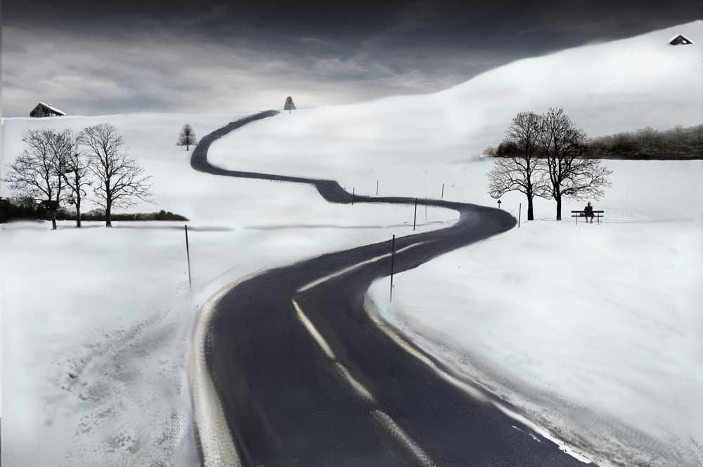 Winding Winter Road by Pierre Bacus — canvas wall art