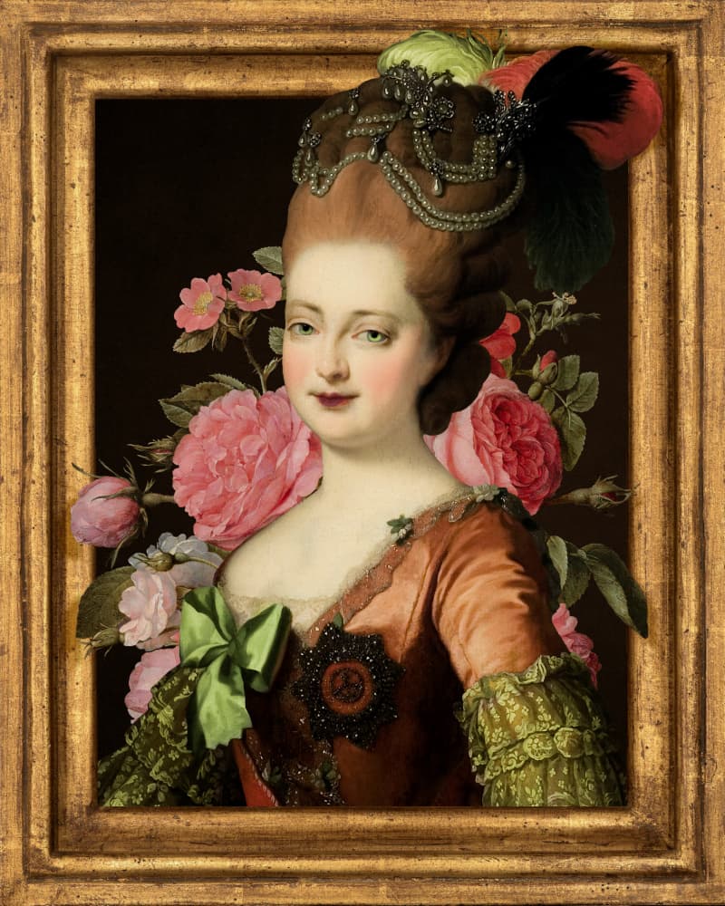 Rococo Lady with Roses by Marja van den Hurk — canvas wall art