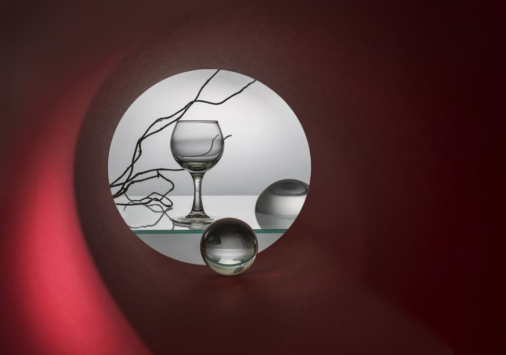 Red Curve Glass Still Life by Evgeniy Popov — canvas wall art