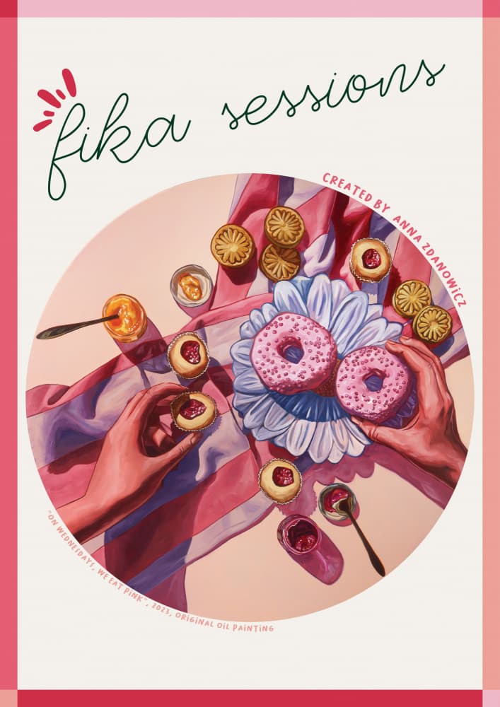 Pink Donut Fika by Anna Zdanowicz — canvas wall art