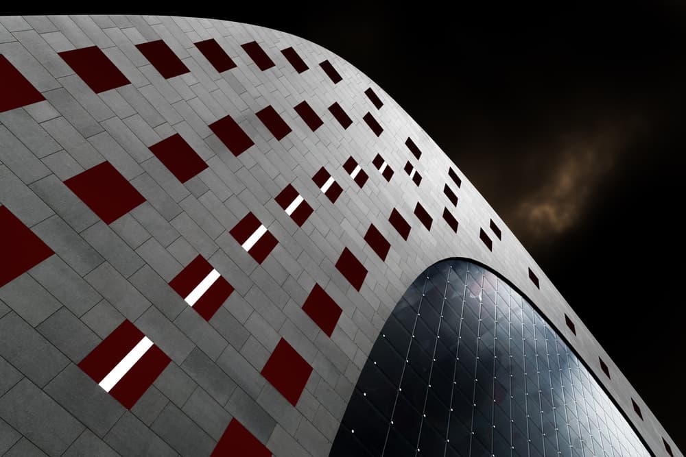 Geometric Red Facade by Marc Huybrighs — canvas wall art