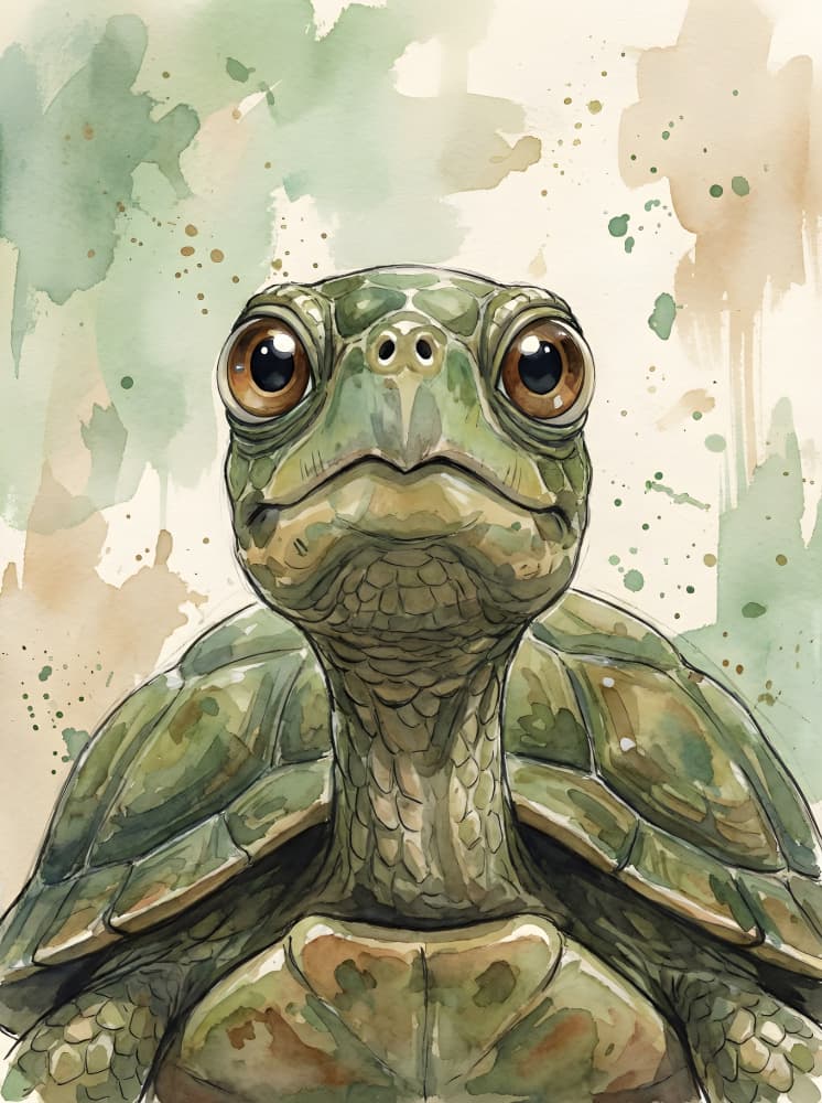 Cute Watercolor Turtle by HUGO — canvas wall art