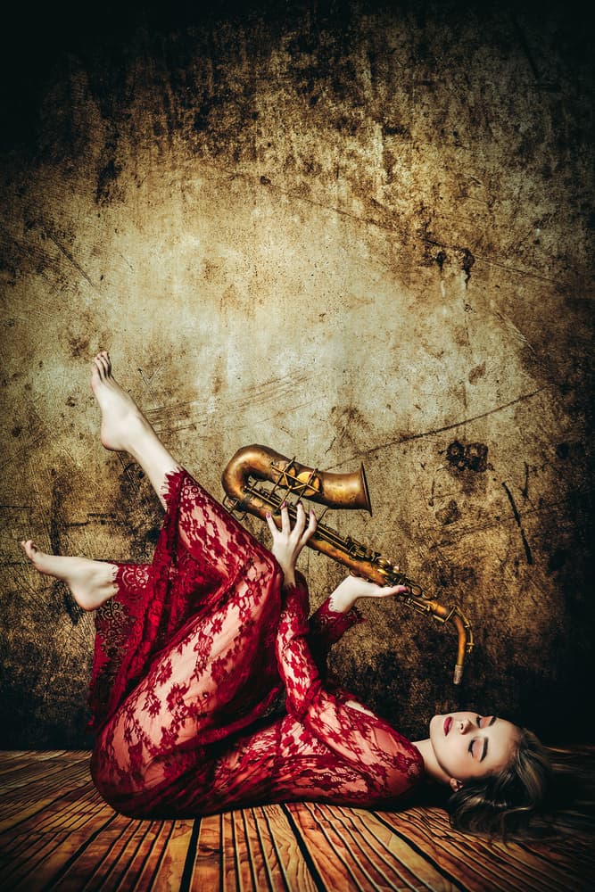 Red Lace Jazz Reverie by Ruslan Bolgov — canvas wall art