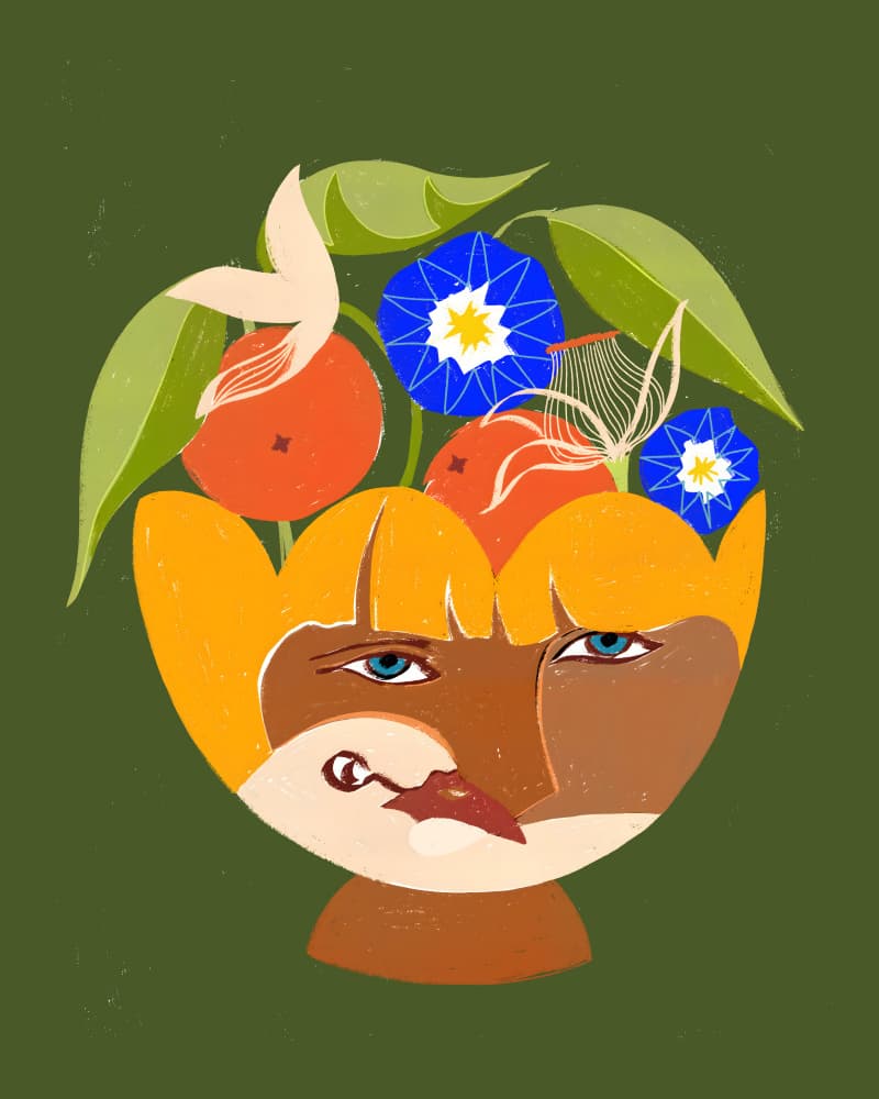 Floral Face Vase by Uma Gokhale — canvas wall art