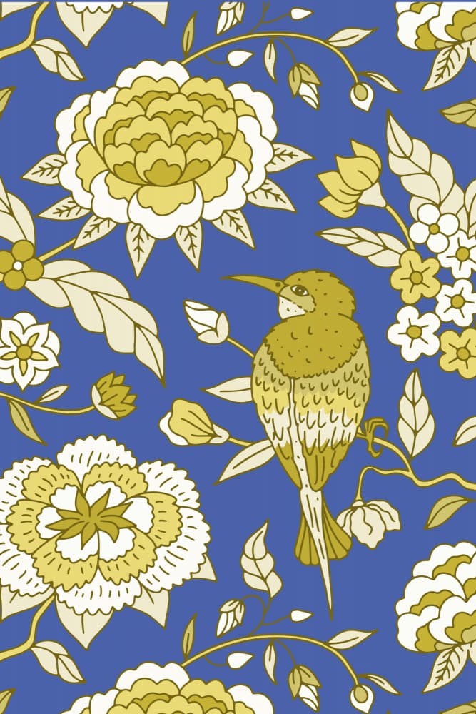 Golden Bird Blue Floral by Anna Rose — canvas wall art