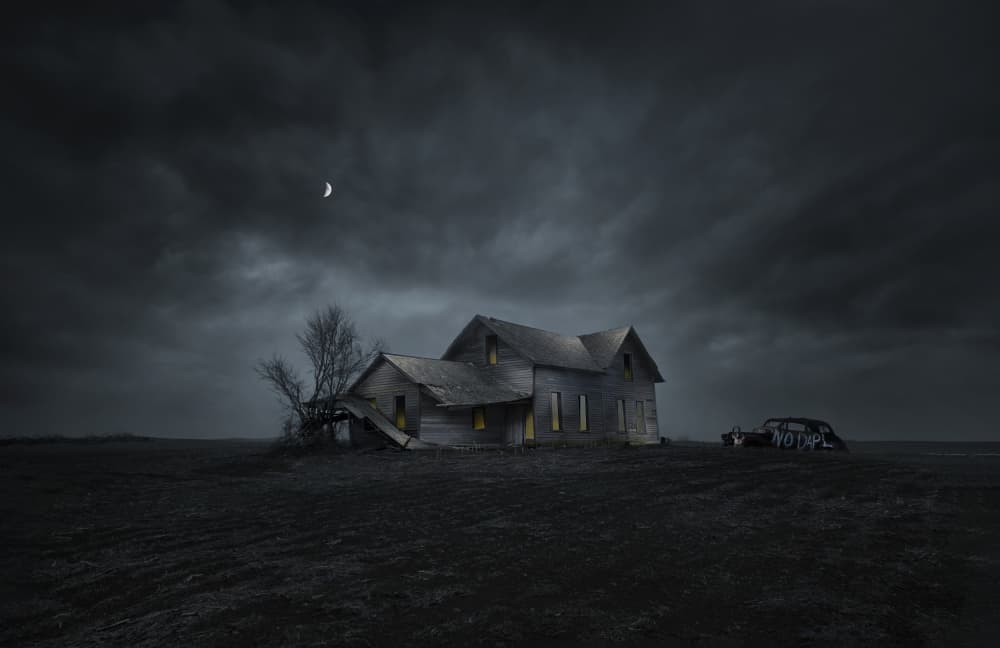 Eerie Abandoned House Night by Larry Deng APA — canvas wall art