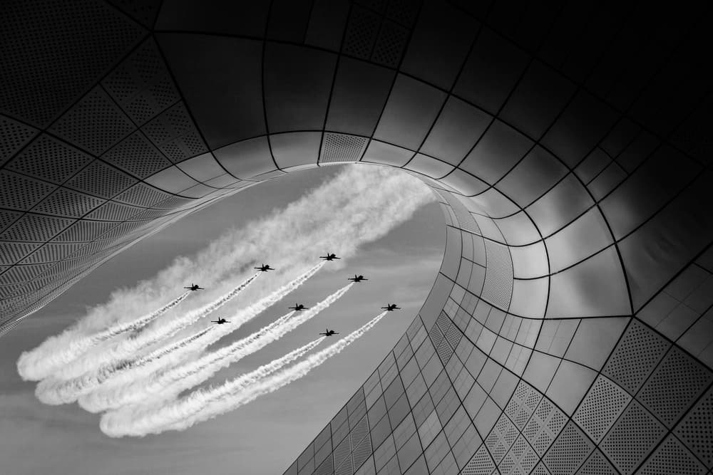 Jets Over Modern Architecture by Shin Woo Ryu — canvas wall art