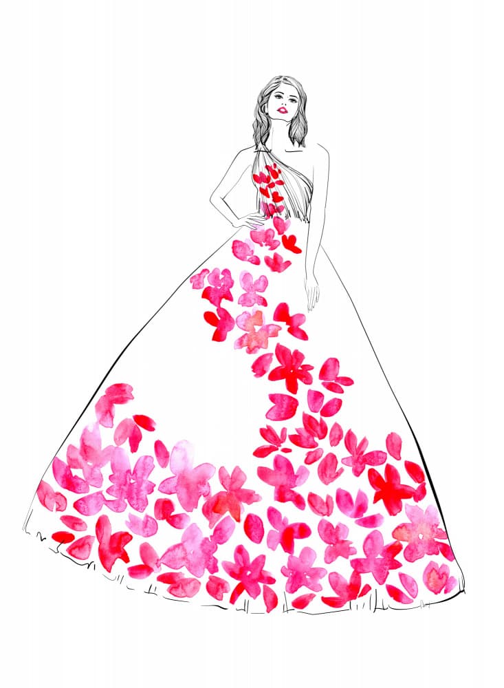 Elegant Floral Gown by Rosana Laiz Blursbyai — canvas wall art