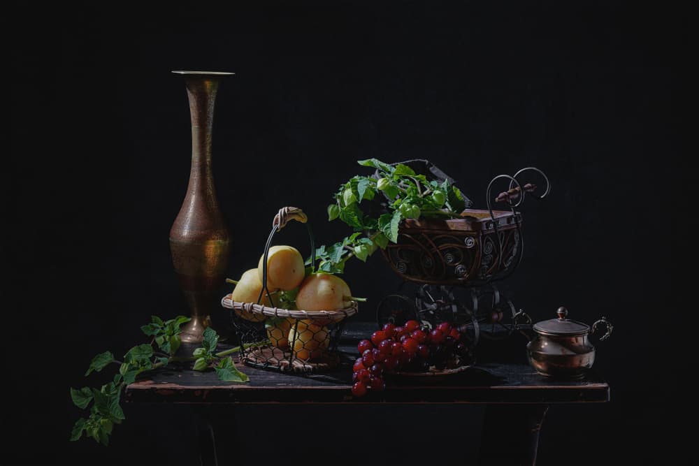 Moody Fruit Still Life by Lydia Jacobs — canvas wall art