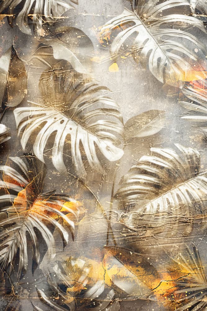 Golden Tropical Monstera by Rafal Kulik — canvas wall art