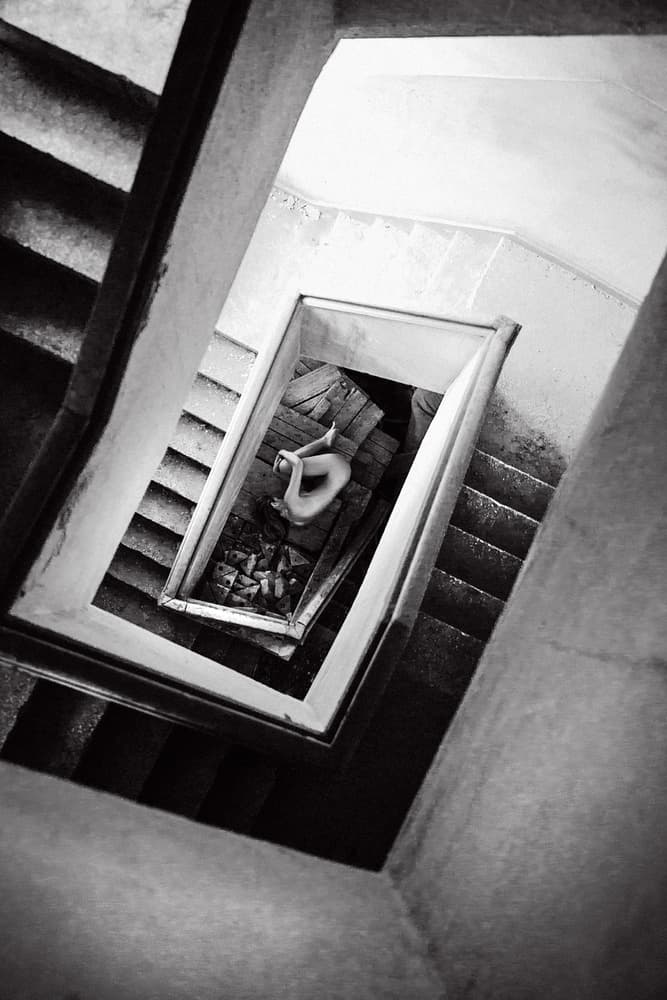 Solitary Nude Stairwell by Ruslan Bolgov — canvas wall art