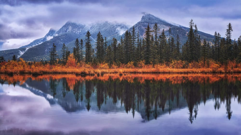 Misty Mountain Autumn Reflection by Lisa Zhang — canvas wall art