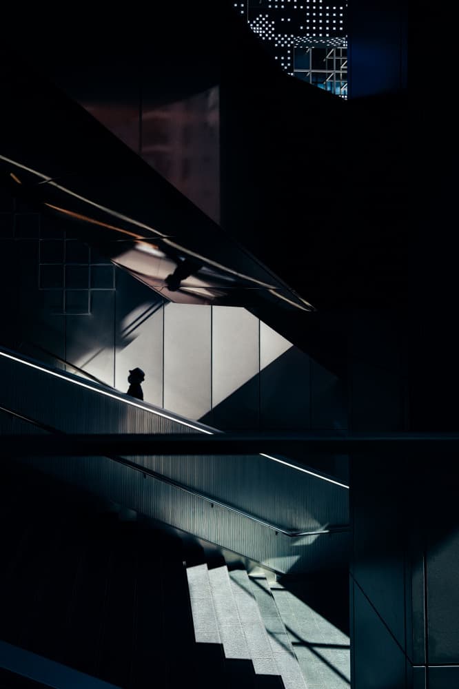 Urban Escalator Silhouette by Yuzo Fujii — canvas wall art