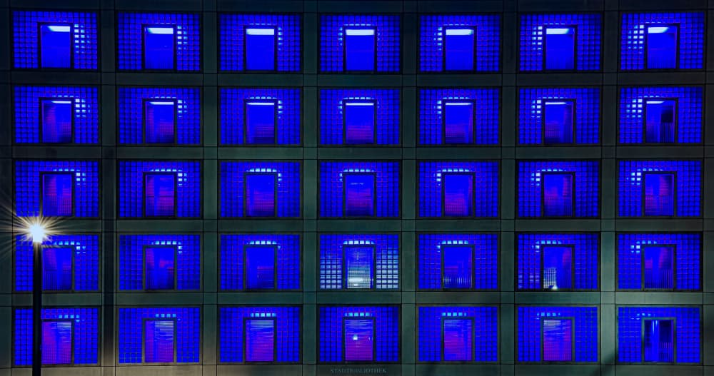 Electric Blue Building by Martin Steeb — canvas wall art