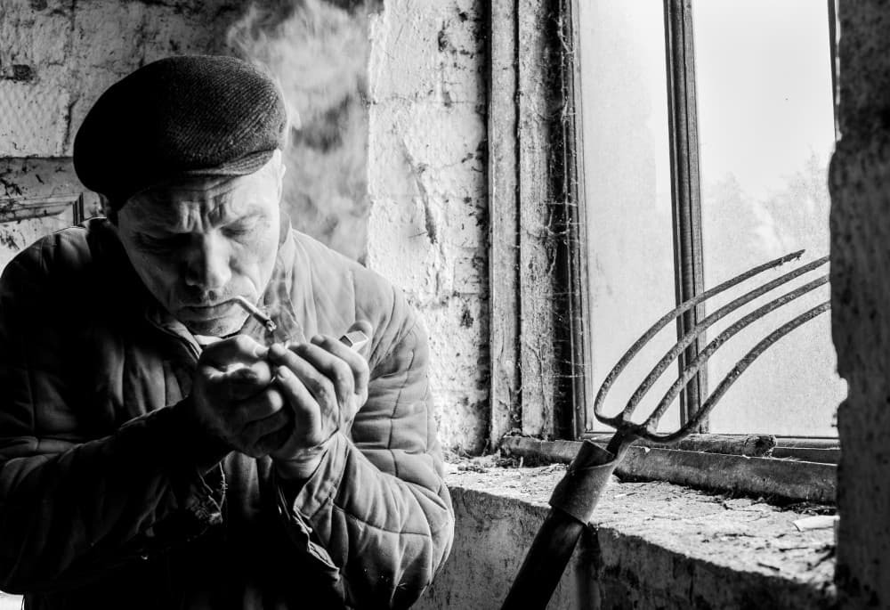 Farmer Smoking Pipe by Viktor Cherkasov — canvas wall art