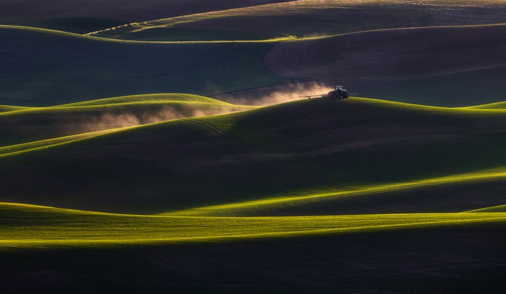 Tractor On Golden Hills by James Lu — canvas wall art