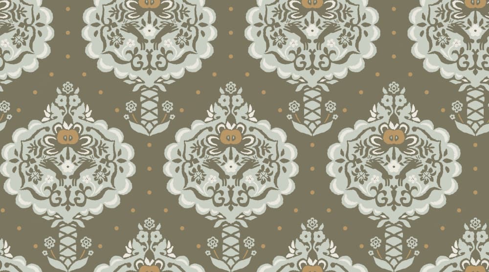 Elegant Damask Bird Pattern by Annick — canvas wall art