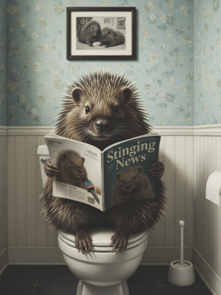Porcupine Reads News by Andreas Magnusson — canvas wall art