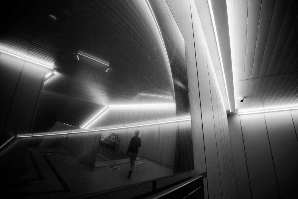 Solitary Figure Modern Hallway by Satoshi Hata — canvas wall art